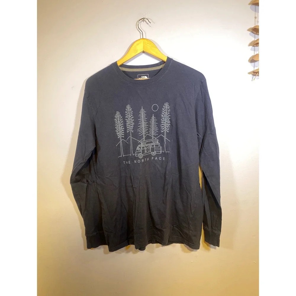 Navy Blue The North Face Long Sleeve Graphic Tee Camper Van Trees Large Mens